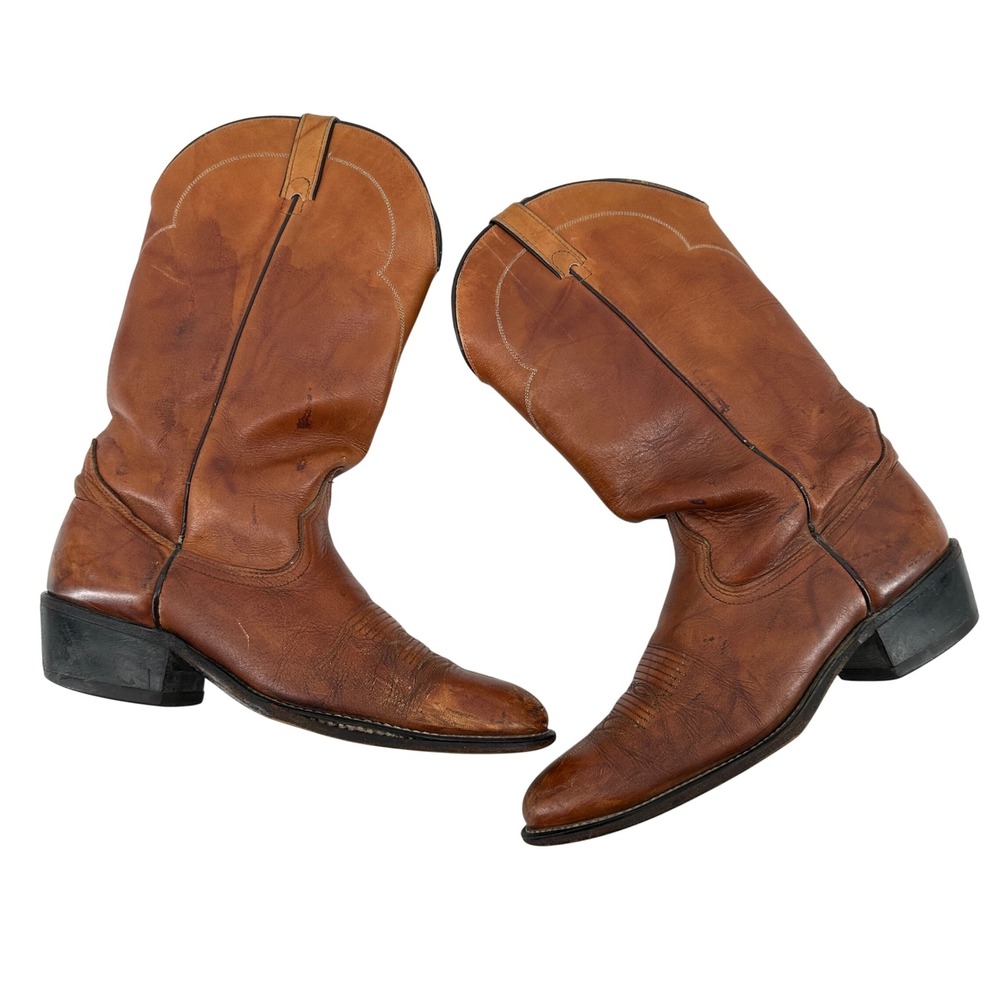 VTG Acme 1695 Leather Cowboy Boots Brown Western Rodeo Festival Size 10 D READ
